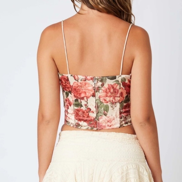 Cotton Candy LA Floral Lace-up Bustier Corset Crop Top Coquette Girl Milkmaid - Picture 3 of 16